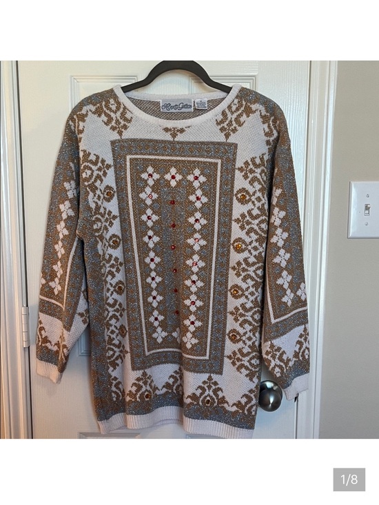 Alexa Grace Sweaters - Alexa Grace Vintage Metallic Jeweled Sweater